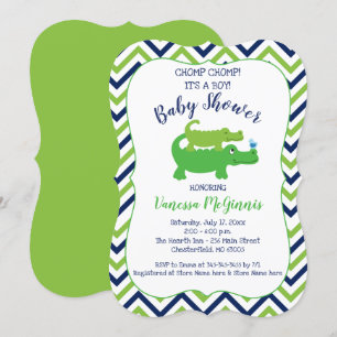 Invitación de Baby Shower de Alligator Green Blue