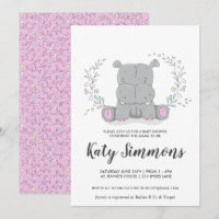 Invitación de Baby Shower de Amor de Hipopótamo