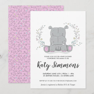 Invitación de Baby Shower de Amor de Hipopótamo