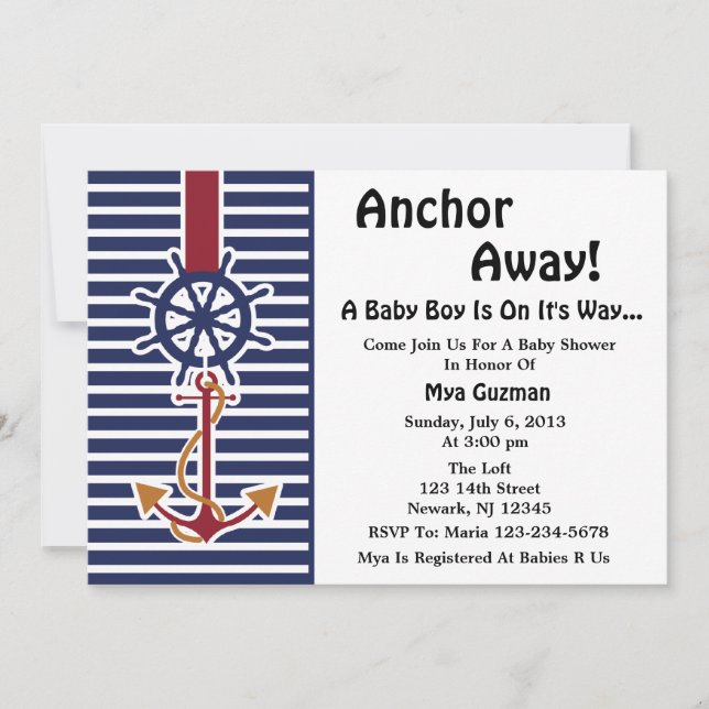 Invitación de Baby Shower de Anchor Baby Boy (Anverso)