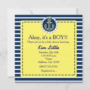 Invitación de Baby Shower de Ancla Náutica Amarill