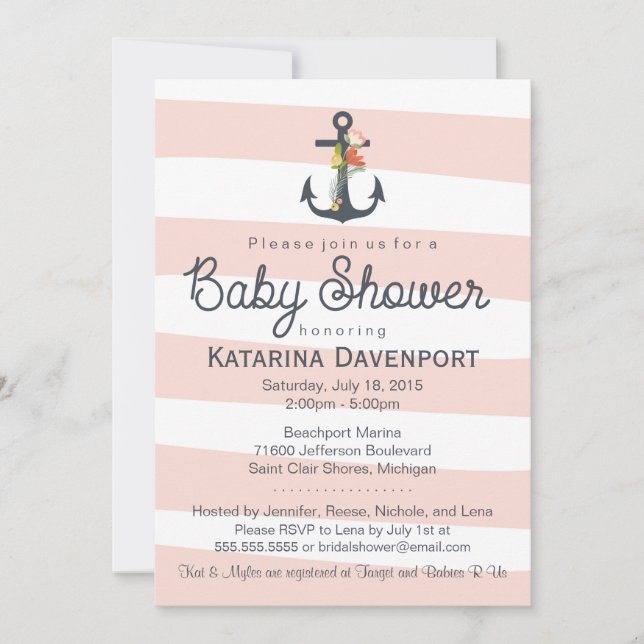 Invitación de Baby Shower de ancla náutica - Chico (Anverso)