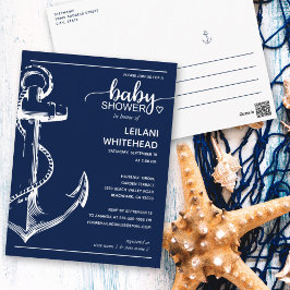 Invitación de Baby Shower de Ancla Náutica en Azul