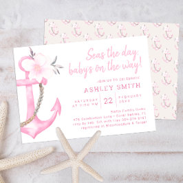 Invitación de Baby Shower de ancla náutica rosa