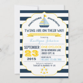 Invitación de Baby Shower de anclaje y banda náuti