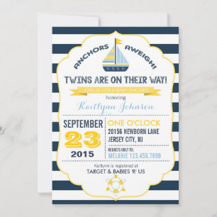 Invitación de Baby Shower de anclaje y banda náuti