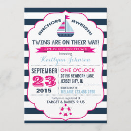 Invitación de Baby Shower de anclaje y banda náuti