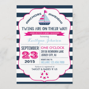 Invitación de Baby Shower de anclaje y banda náuti