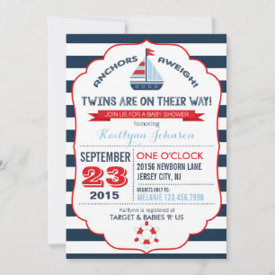 Invitación de Baby Shower de anclaje y banda náuti