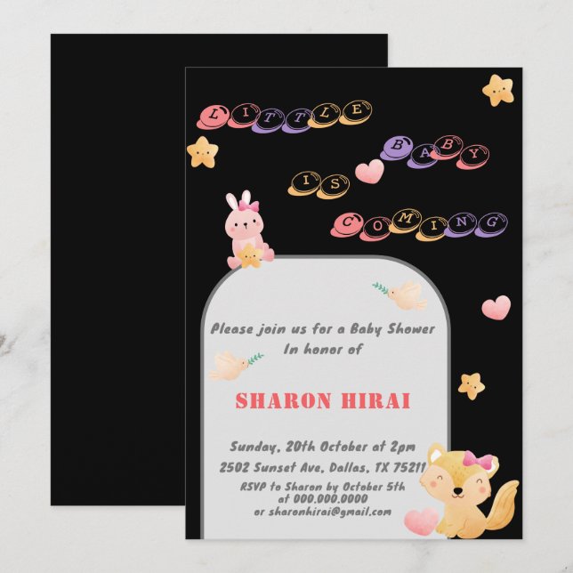 Invitación de Baby Shower de Animales Adorables -  (Anverso / Reverso)
