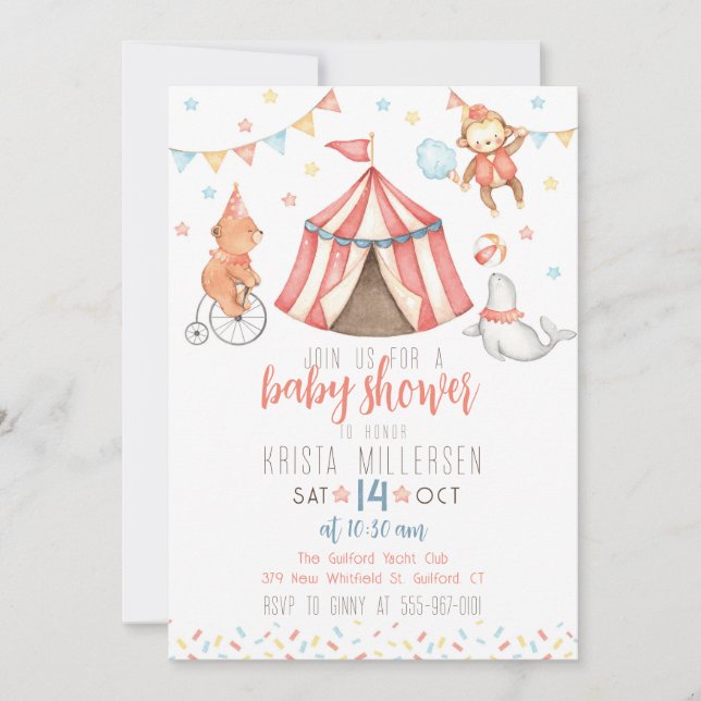 Invitación de Baby Shower de Animales de Circo sin (Anverso)