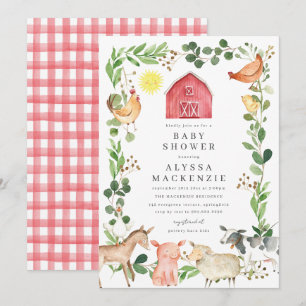 Invitación de Baby Shower de Animales de Granja