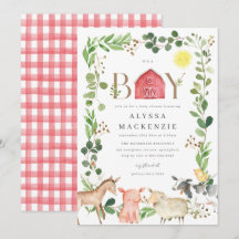Invitación de Baby Shower de Animales de Granja