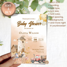 Invitación de Baby Shower de Animales de Granja Rú