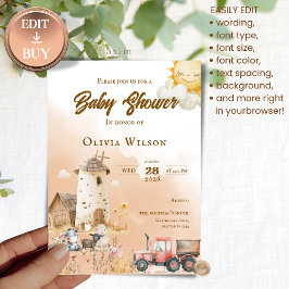 Invitación de Baby Shower de Animales de Granja Rú