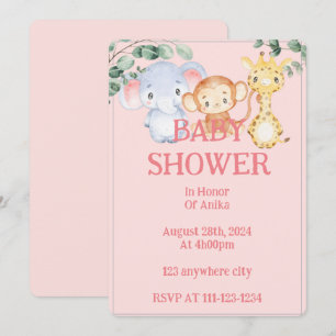 Invitación de baby shower de animales de la selva
