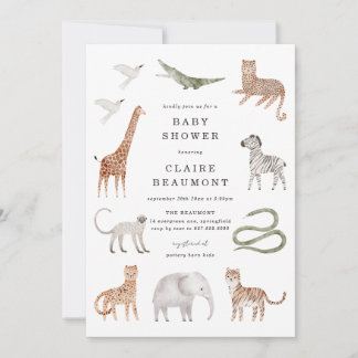 Invitación de Baby Shower de Animales de Safari