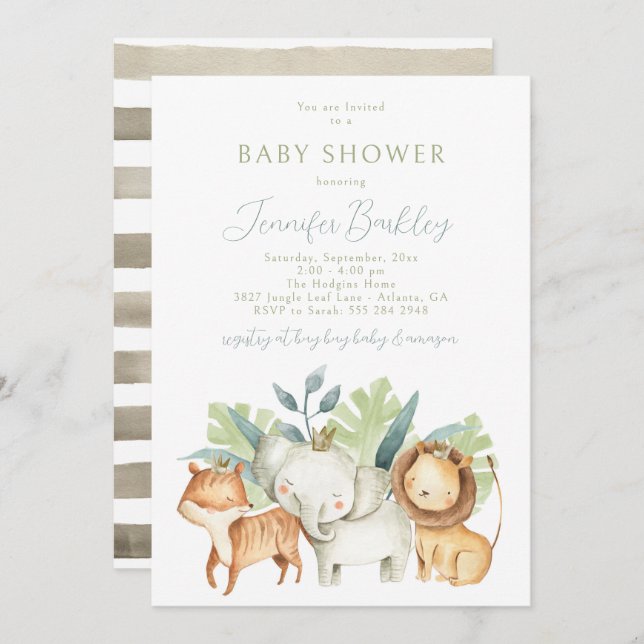 Invitación de Baby Shower de Animales de Safari de (Anverso / Reverso)