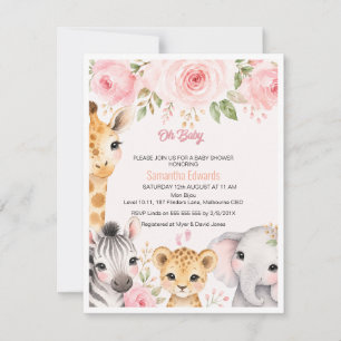 Invitación de Baby Shower de Animales de Safari Fl