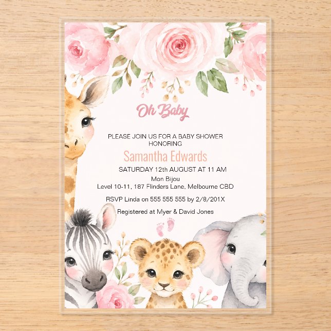 Invitación de Baby Shower de Animales de Safari Fl (Anverso)