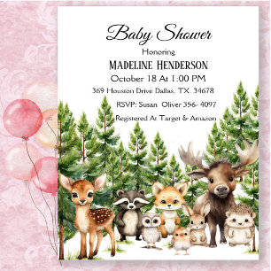 Invitación de Baby Shower de Animales del Bosque