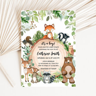Invitación de Baby Shower de Animales del Bosque