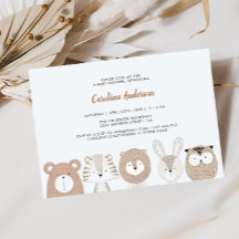 Invitación de baby shower de animales del bosque