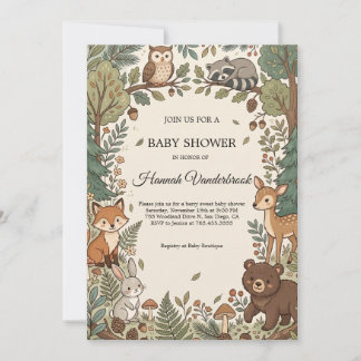 Invitación de Baby Shower de Animales del Bosque |