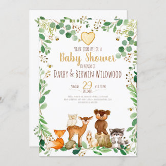 Invitación de Baby Shower de Animales del Bosque