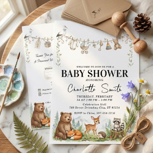 Invitación de Baby Shower de Animales del Bosque a