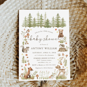 Invitación de Baby Shower de Animales del Bosque d