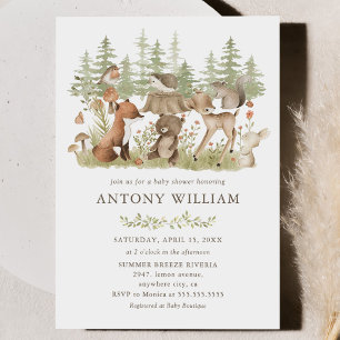 Invitación de Baby Shower de Animales del Bosque M