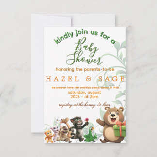 Invitación de Baby Shower de Animales del Bosque y