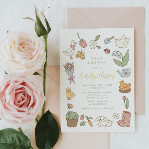Invitación de Baby Shower de Animales del Jardín d