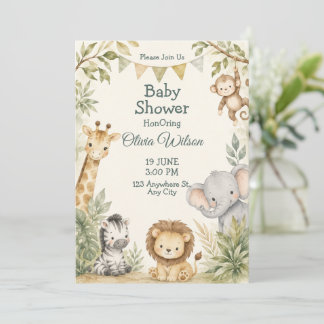 Invitación de Baby Shower de Animales Lindo de la 