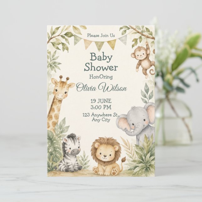 Invitación de Baby Shower de Animales Lindo de la  (Anverso de pie)