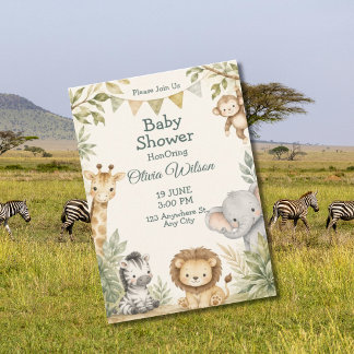 Invitación de Baby Shower de Animales Lindo de la