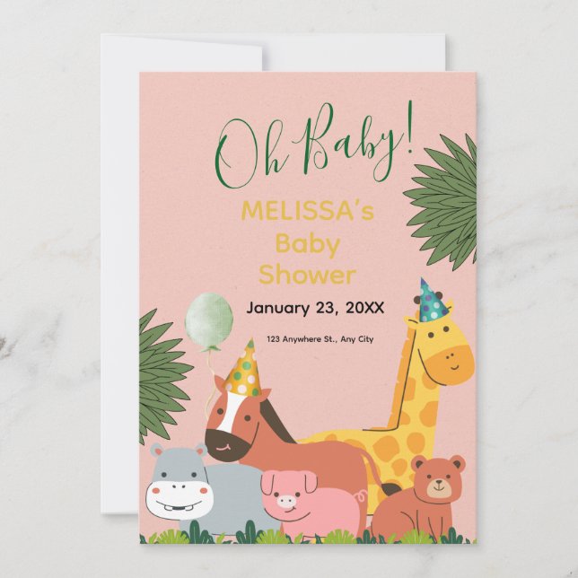 Invitación de Baby Shower de Animalitos Tiernos de (Anverso)