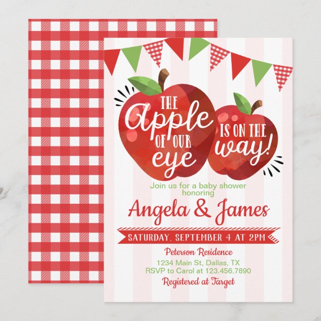 Invitación de Baby Shower de Apple of our Eye (Anverso / Reverso)