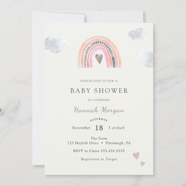 invitación de baby shower de arcoíris (Anverso)