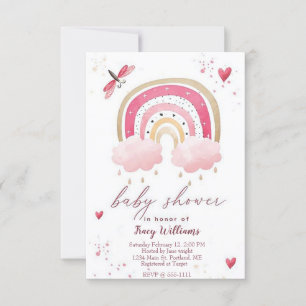 Invitación de baby shower de arcoíris rosa bonita