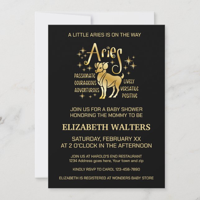 Invitación de baby shower de Aries zodiacal celest (Anverso)