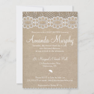 Invitación de Baby Shower de Arpillera y Encaje An