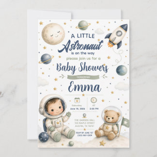Invitación de baby shower de astronauta bebé acuar