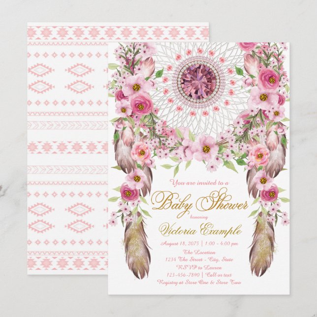 Invitación de baby shower de atrapasueños para niñ (Anverso / Reverso)