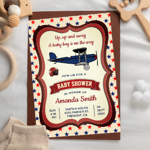 Invitación de baby shower de avión retro vintage