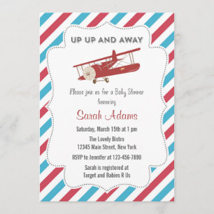 Invitación de Baby Shower de avión vintage rojo y