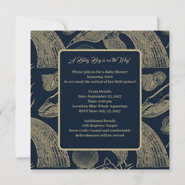 Invitación de Baby Shower de azul de ballena náuti (Anverso)