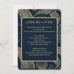 Invitación de Baby Shower de azul de ballena náuti