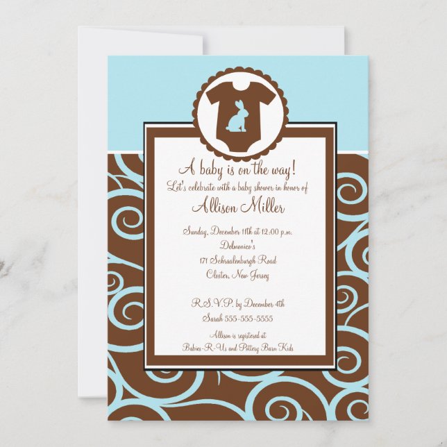 Invitación de Baby Shower de Baby Boy Bodysuit Swi (Anverso)